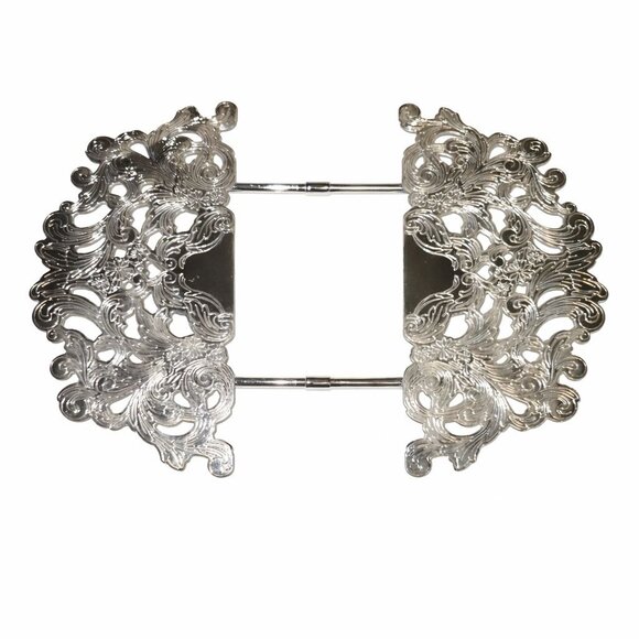 Vintage 90's 2 Piece Lot Silver Plated Ornate Expandable Trivet - Picture 4 of 6